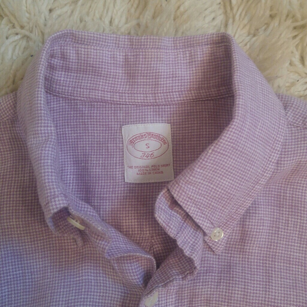 Long sleeve violet/ light pink shirt.